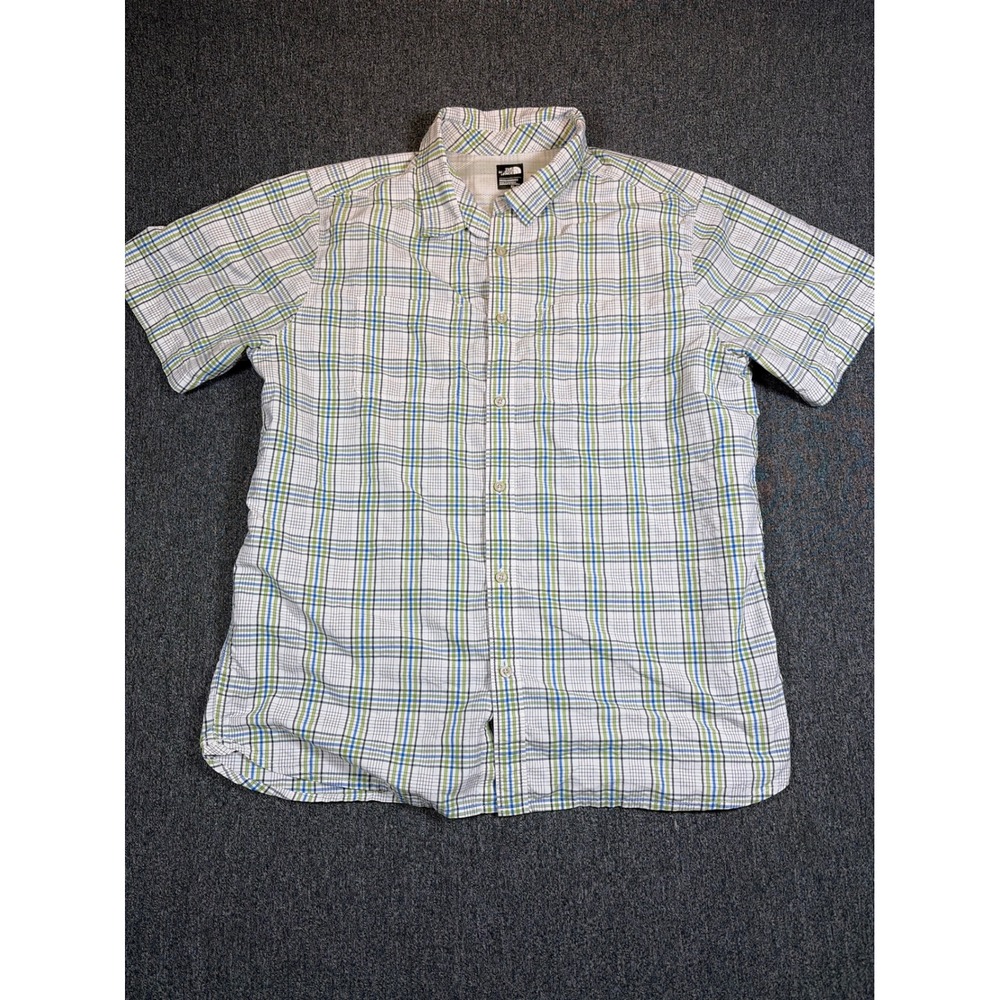 The North Face Mens XL Plaid Short Sleeve Button Up Hiking Shirt‎ Green Blue